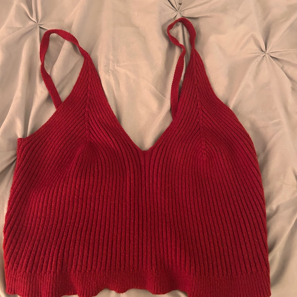 Red Ribbed Knit Crop Top